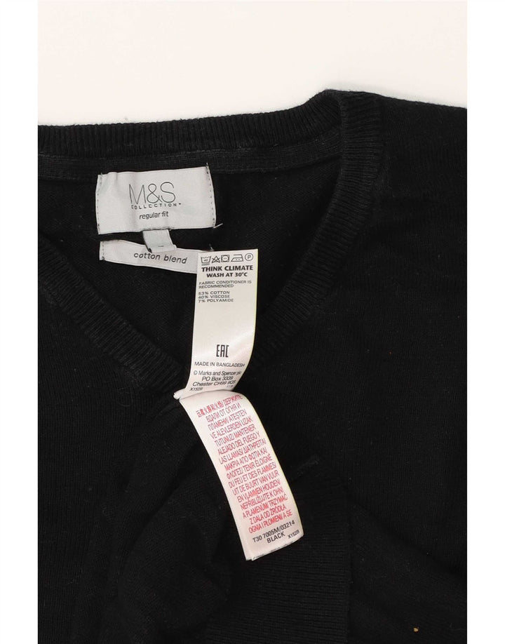 Marks & Spencer Ανδρικό πουλόβερ με κανονική εφαρμογή σε V λαιμόκοψη, μεγάλο μαύρο βαμβακερό