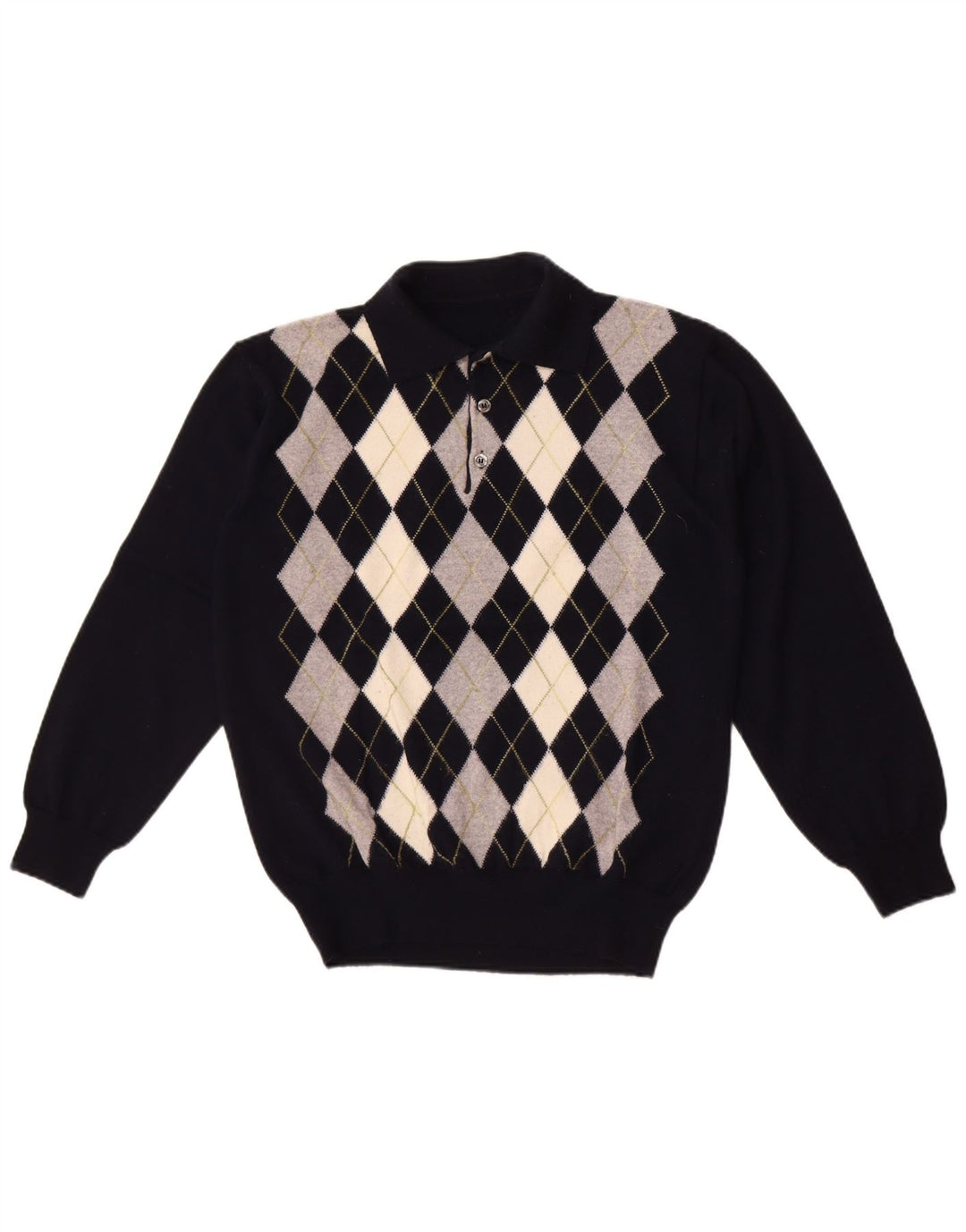 Vintage ανδρικό πουλόβερ με λαιμόκοψη μεσαίου μήκους μπλε Argyle/Diamond