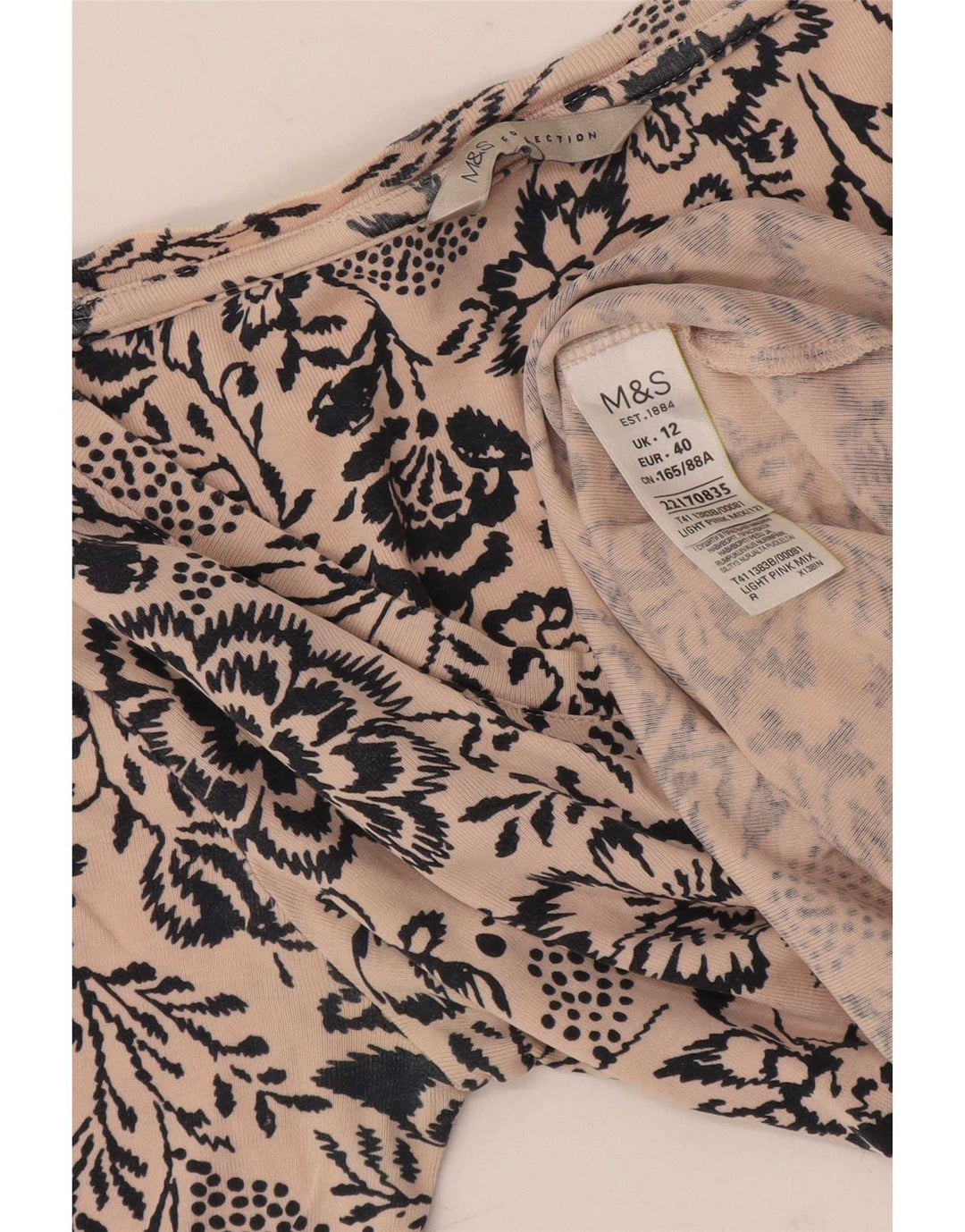 Marks & Spencer Γυναικεία μπλούζα με 1/2 μανίκια τοπ 12 μεσαίου ροζ λουλουδάτο Ηνωμένου Βασιλείου