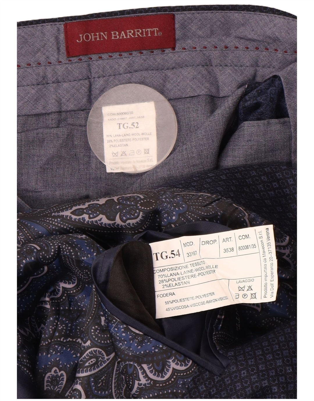 John Barritt Ανδρική φόρμα 2 τεμαχίων IT 52/54 XL W36 L31 Navy Blue Geometric