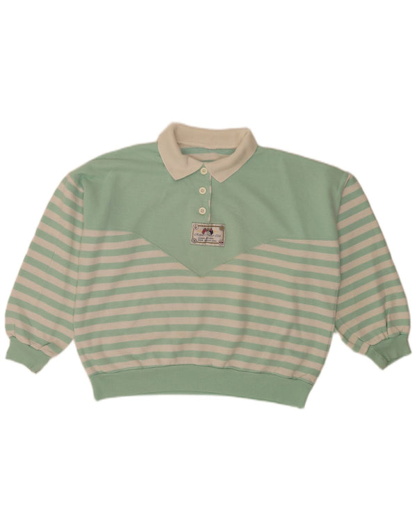 Vintage γυναικεία φούτερ Jumper UK 14 Large Green ριγέ ρετρό