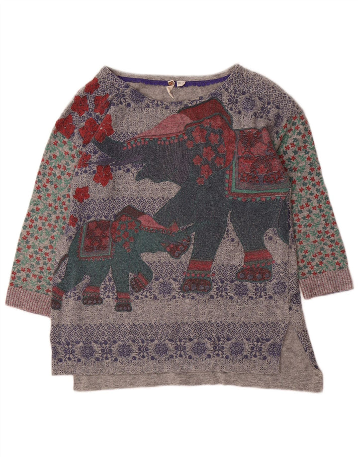 WHITE STUFF Γυναικείο γραφικό πουλόβερ με λαιμόκαυστο UK 10 Small Grey