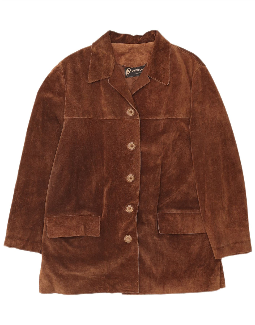 VINTAGE Γυναικείο Σουέντ Σακάκι με 5 κουμπιά IT 42 Μεσαίο Καφέ Δερμάτινο