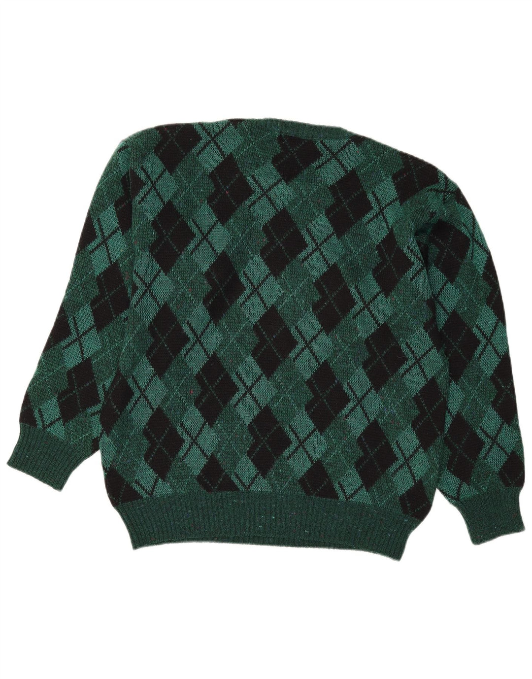 Vintage ανδρικό πουλόβερ με λαιμόκοψη IT 48 Medium Green Argyle/Diamond