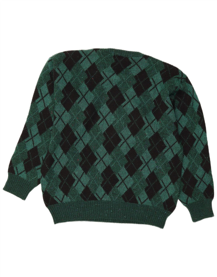 Vintage ανδρικό πουλόβερ με λαιμόκοψη IT 48 Medium Green Argyle/Diamond