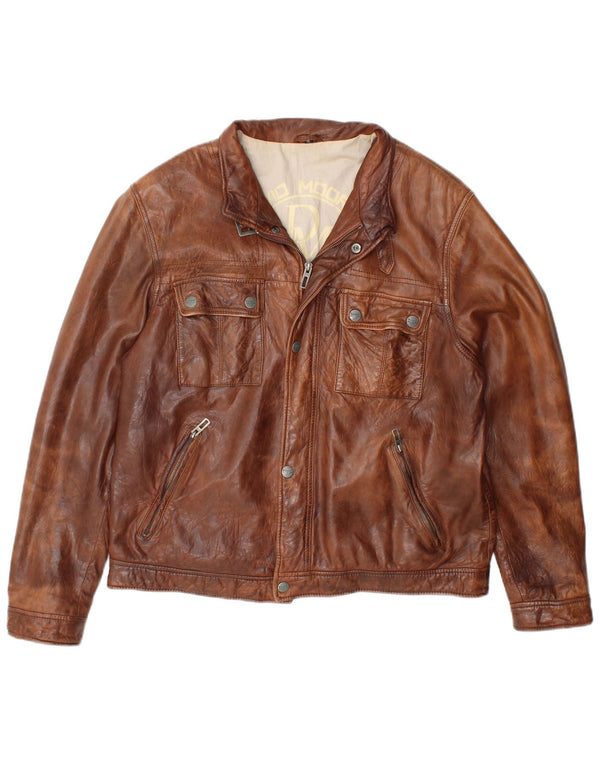 DAVID MOORE Ανδρικό Bomber Leather Jacket UK 38 Medium Brown Δερμάτινο