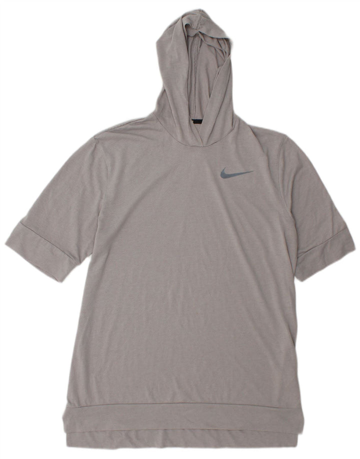 Ανδρικό μπλουζάκι Nike με κουκούλα Dri Fit, μεσαίο γκρι πολυεστέρας