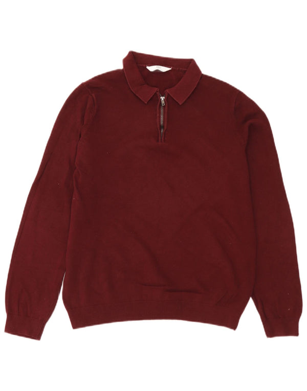 Marks & Spencer Boys Πόλο πουλόβερ με λαιμόκοψη 13-14 ετών βαμβακερό μπορντό