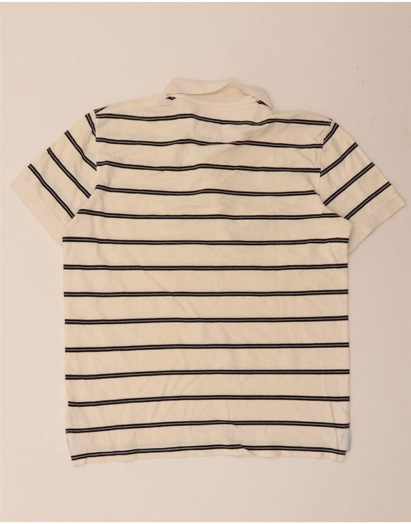 Massimo Dutti Mens Polo Shirt Medium Off White Striped Cotton
