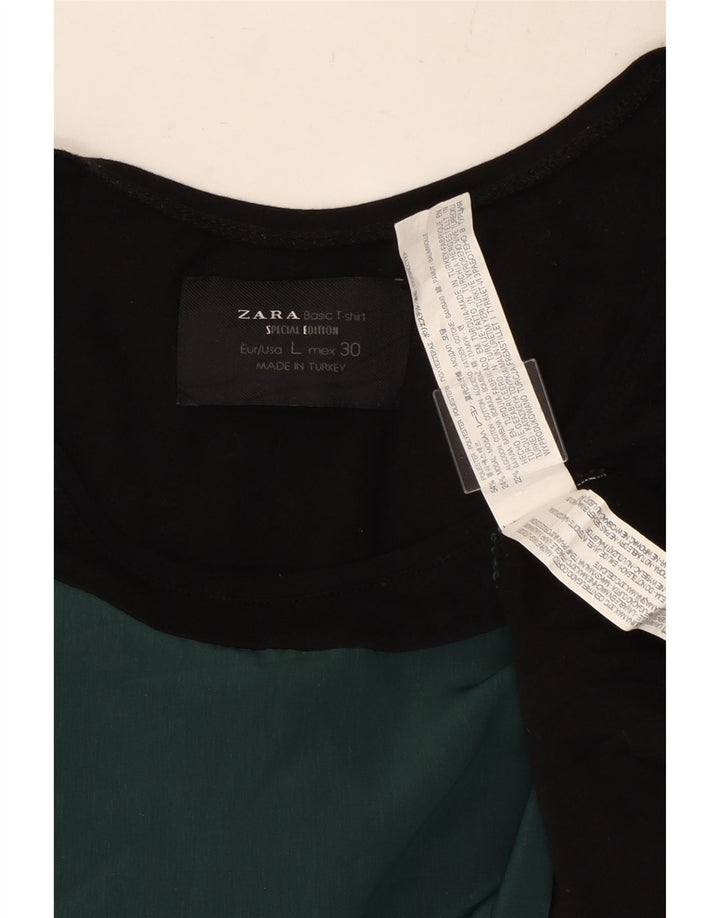 Γυναικείο T-Shirt ZARA Top UK 14 Large Green Colourblock Πολυεστέρας