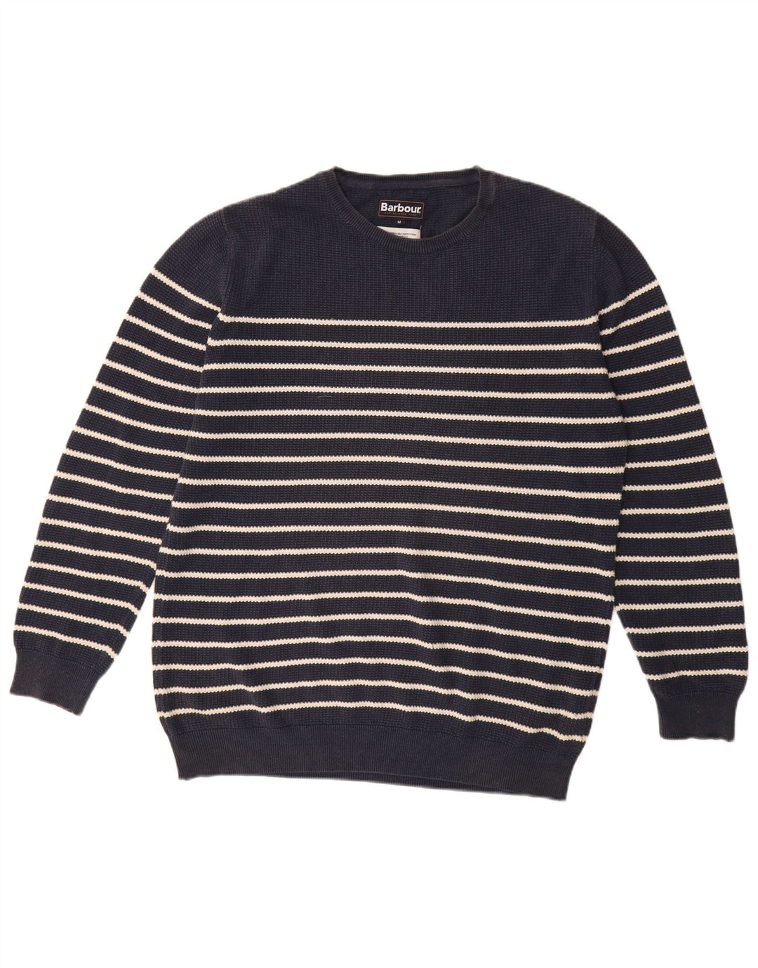 BARBOUR Ανδρικό πουλόβερ με λαιμόκοψη, μεσαίο μπλε ναυτικό βαμβακερό ριγέ