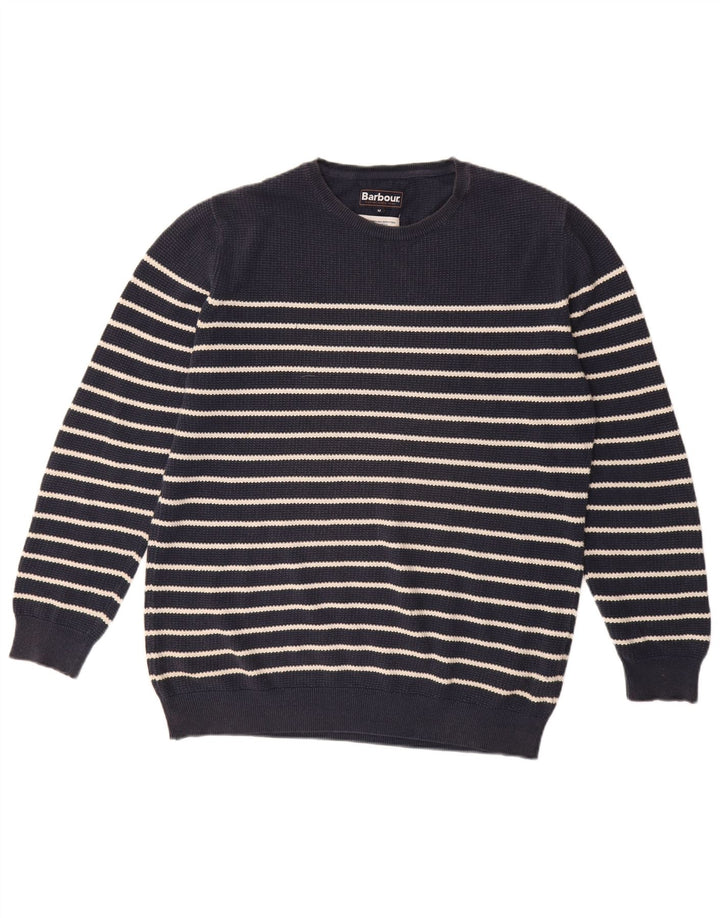 BARBOUR Ανδρικό πουλόβερ με λαιμόκοψη, μεσαίο μπλε ναυτικό βαμβακερό ριγέ