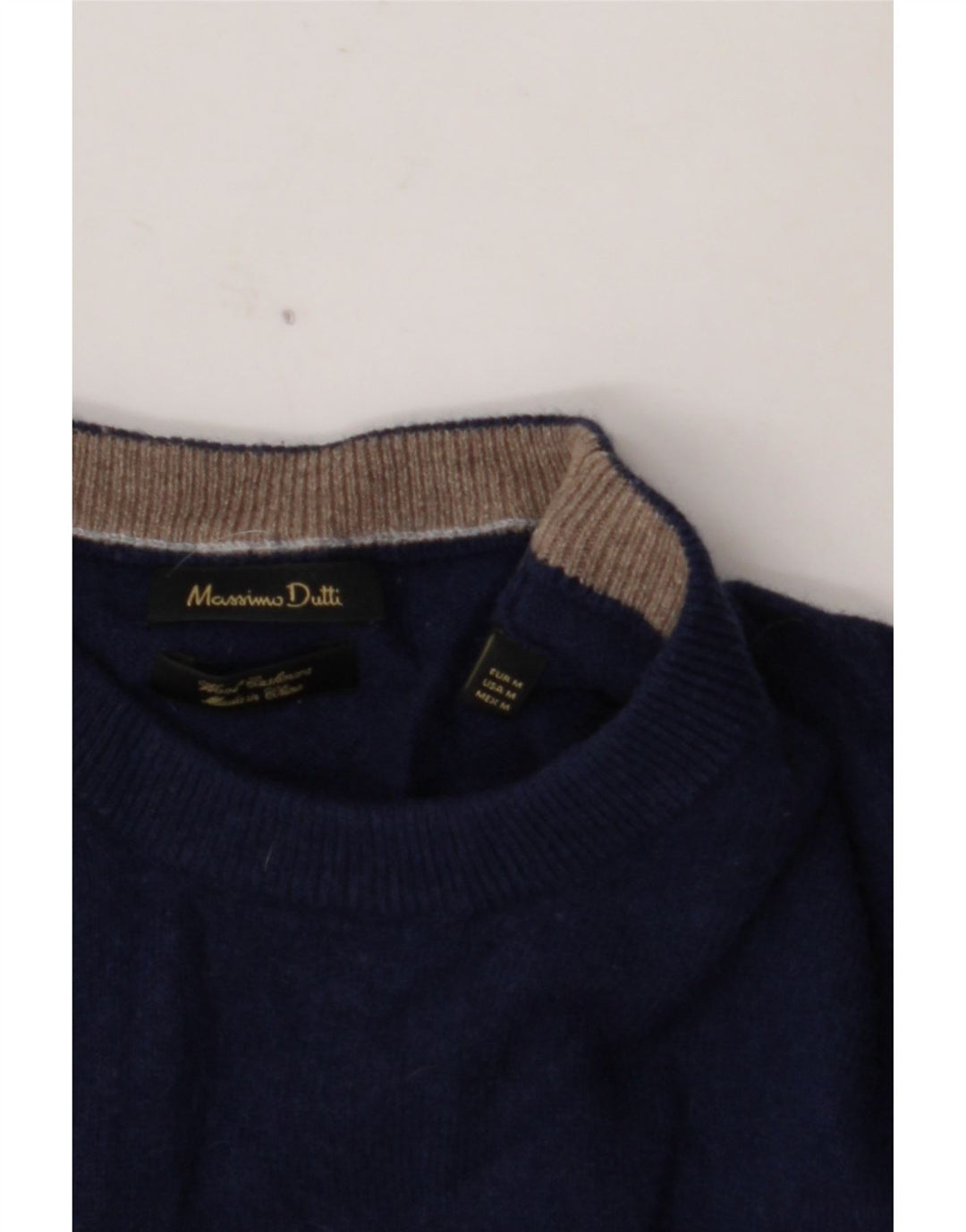 MASSIMO DUTTI Ανδρικό πουλόβερ με λαιμόκοψη μεσαίου μπλε μαλλί