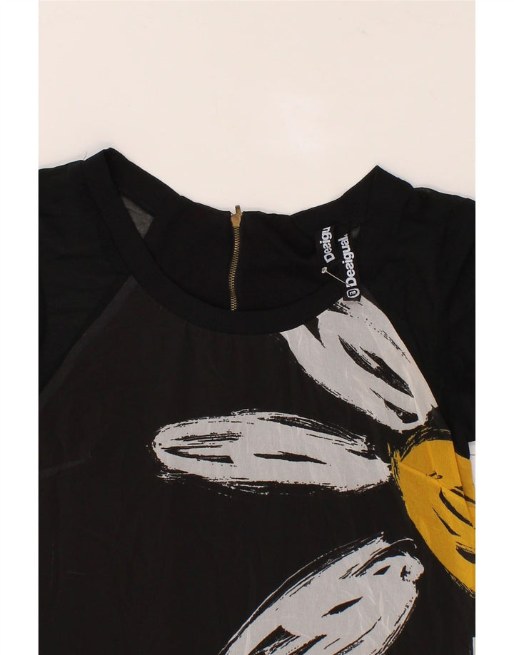 DESIGUAL Womens Shift Dress UK 12 Medium Black Floral Polyester Vintage Desigual and Second-Hand Desigual from Messina Hembry 