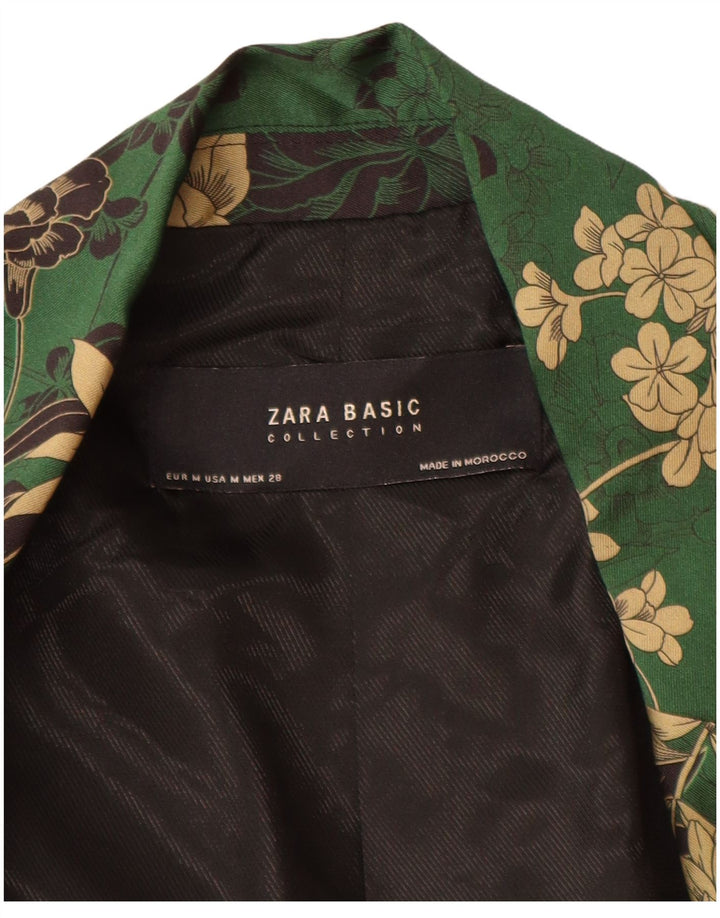 Zara Γυναικείο Open Blazer Jacket UK 14 Medium Green Floral Polyester
