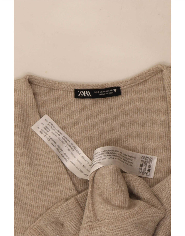 Zara Γυναικεία ζακέτα Crop UK 10 Small Beige Polyester