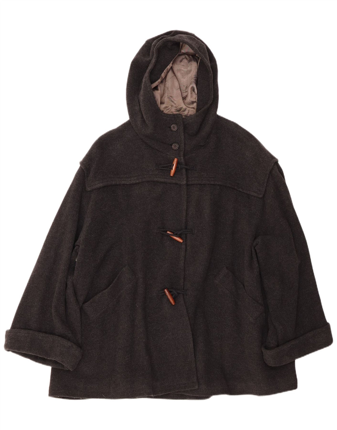 BENETTON Γυναικείο παλτό Duffle με κουκούλα IT 42 μεσαίο γκρι μαλλί