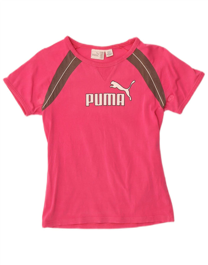 Γυναικείο γραφικό T-Shirt Puma Top UK 12 Medium Pink Colourblock