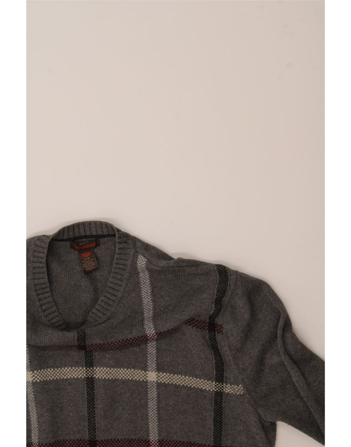 DOCKERS Mens Boat Neck Jumper Sweater Large Grey Check Cotton Vintage Dockers and Second-Hand Dockers from Messina Hembry 