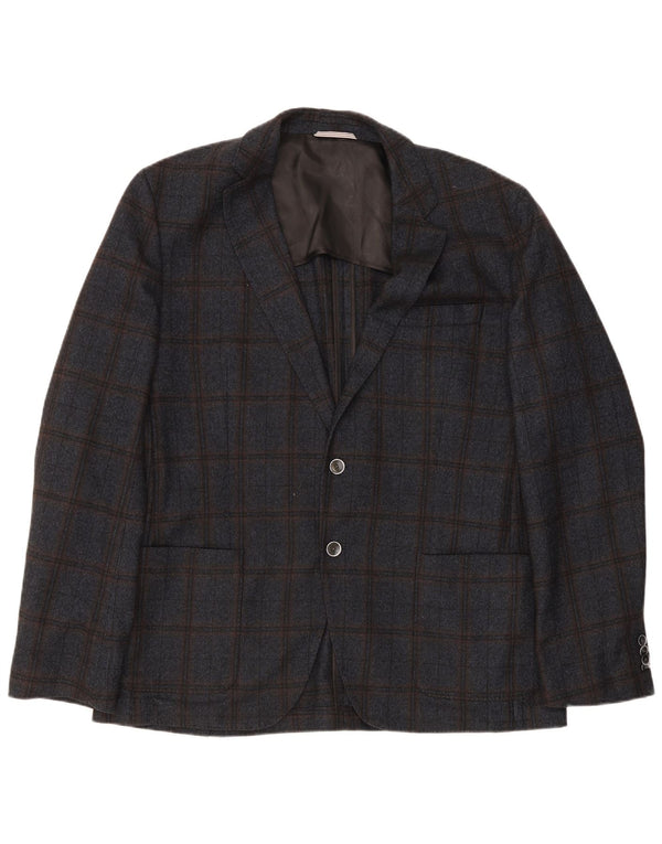 Hugo Boss Ανδρικό Σακάκι 2 Κουμπιών EU 56 3XL Navy Blue Καρό Μαλλί