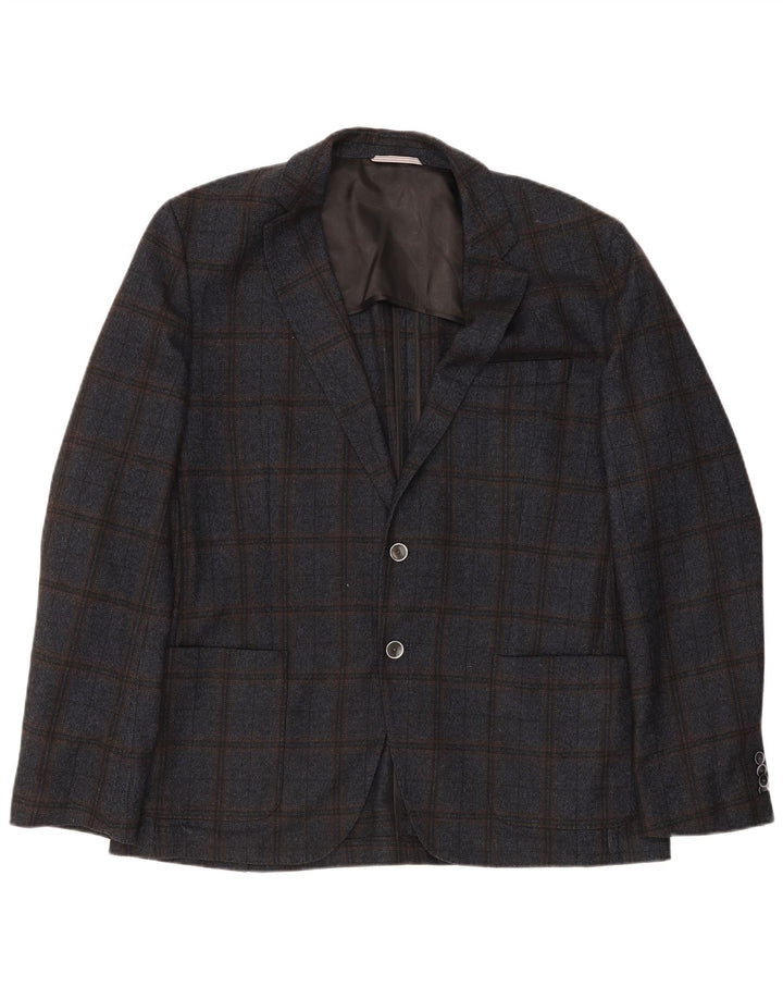 Hugo Boss Ανδρικό Σακάκι 2 Κουμπιών EU 56 3XL Navy Blue Καρό Μαλλί