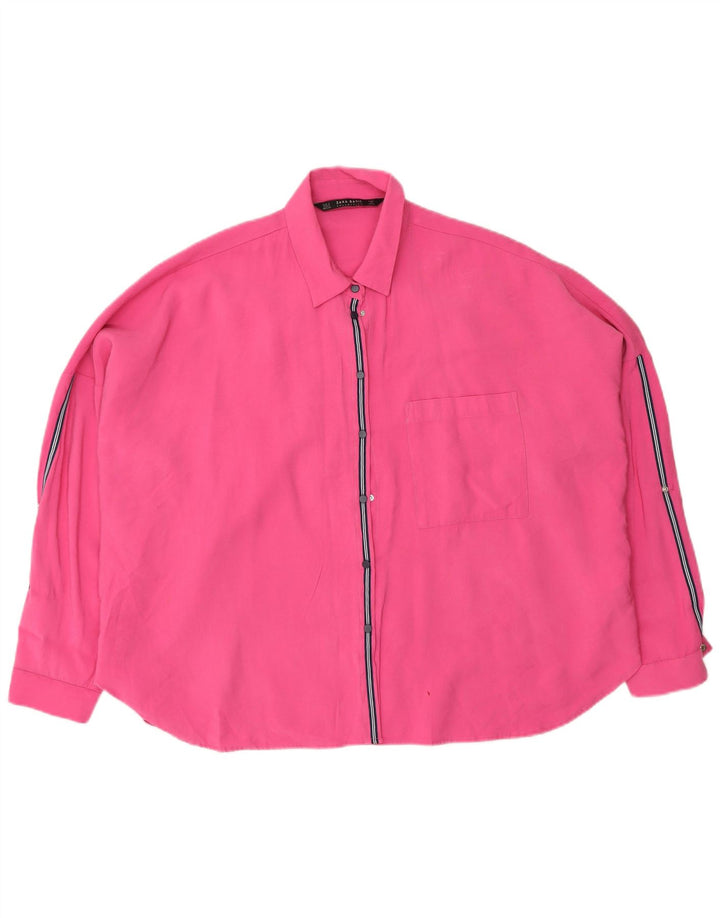 Zara Γυναικείο πουκάμισο Oversized Μπλούζα UK 10 Small Pink Viscose