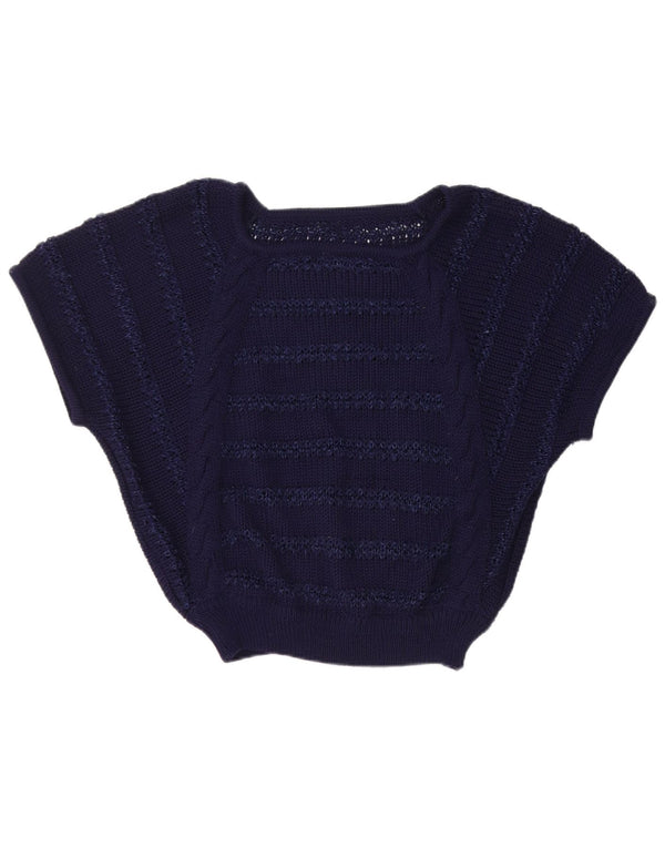 Vintage γυναικείο φαρδύ γιλέκο Tank Top UK 14 Medium Navy Blue ριγέ