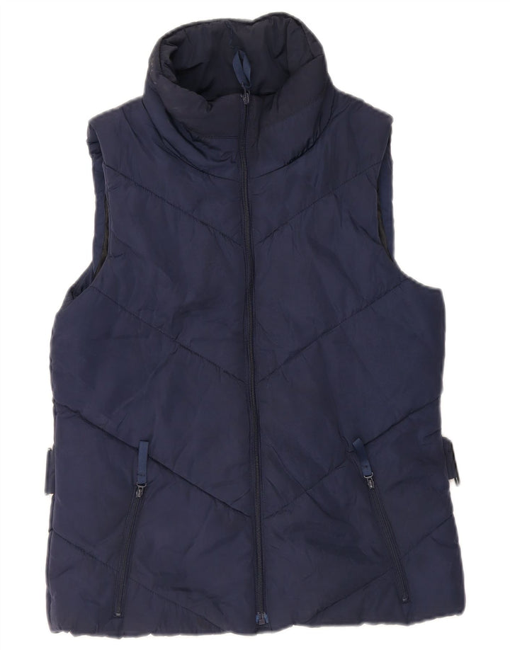 Zara Γυναικείο padded Gilet UK 12 Medium Navy Blue Polyester