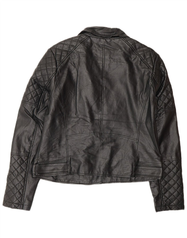 Oasis Γυναικείο Faux Leather Biker Jacket UK 16 μεγάλο μαύρο πολυαιθυλένιο