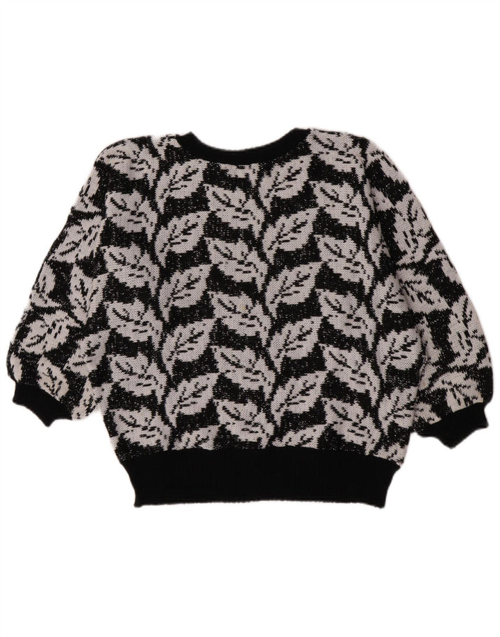 Vintage γυναικείο Abstract Pattern πουλόβερ με λαιμόκοψη UK 14 Medium Black