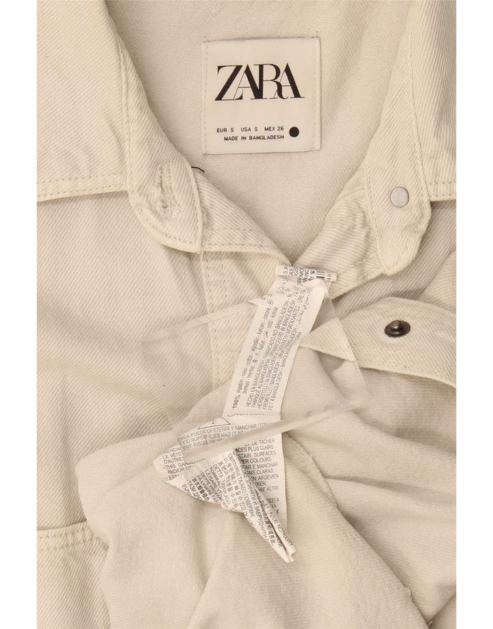 Zara Γυναικείο τζιν πουκάμισο UK 10 μικρού μπεζ βαμβακερό