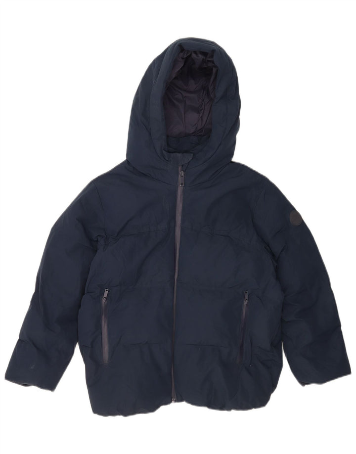 Zara Girls Hooded Jacket με επένδυση 8-9 Years Navy Blue Polyester