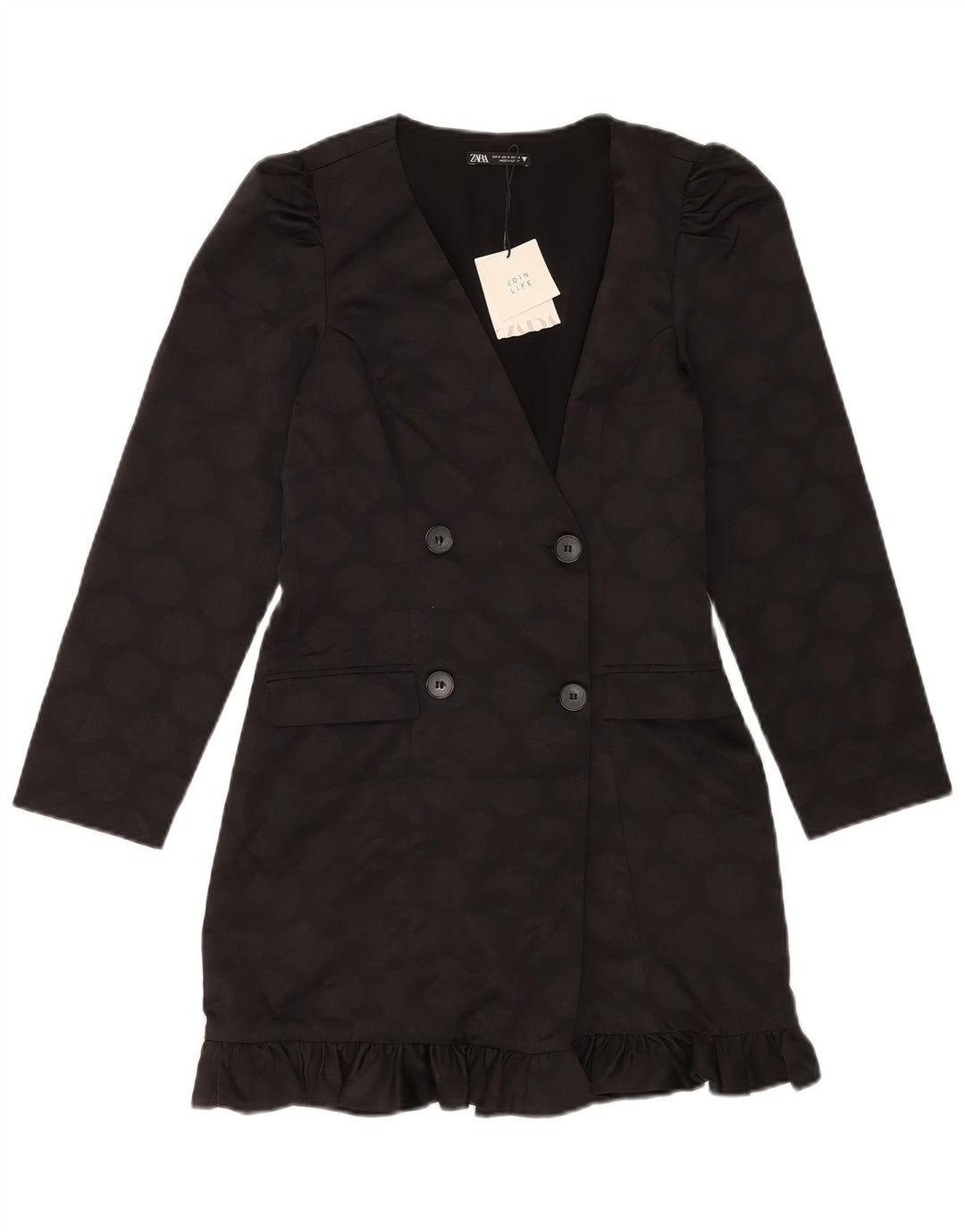 Zara Γυναικείο Μπλέιζερ Διπλό Μπουφάν UK 10 Small Black Geometric