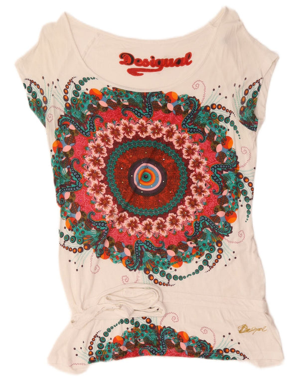Γυναικείο γραφικό μπλουζάκι Desigual Top UK 14 Large White Floral