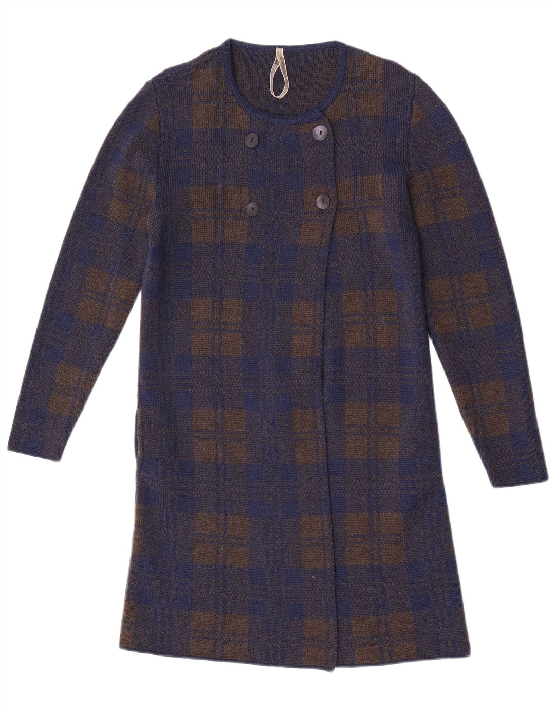 Vintage Γυναικείο πουλόβερ Longline Cardigan UK 14 Medium Navy Blue Check