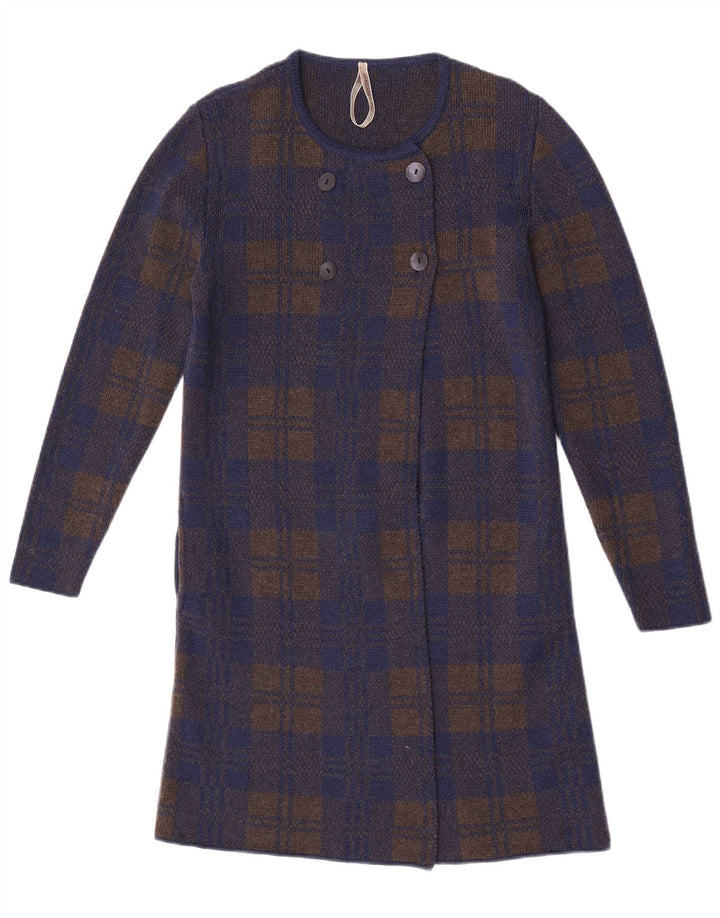 Vintage Γυναικείο πουλόβερ Longline Cardigan UK 14 Medium Navy Blue Check