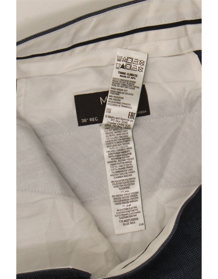 Ανδρικό παντελόνι με κανονική εφαρμογή Marks & Spencer W36 L31 Blue Houndstooth