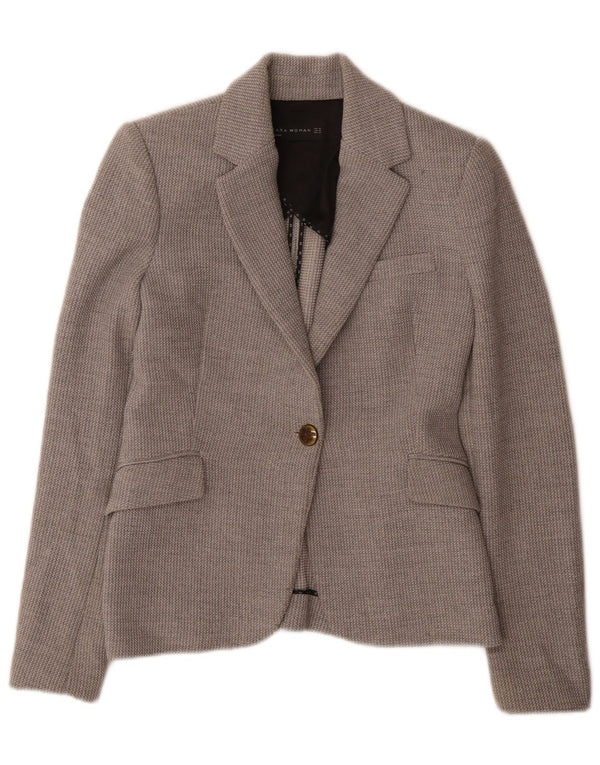 Zara Γυναικείο Μπουφάν 1 Κουμπί Blazer UK 6 XS Γκρι Πολυεστέρας
