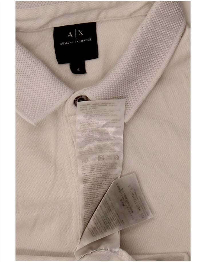 Armani Exchange Ανδρικό μακρυμάνικο μπλουζάκι πόλο, μεσαίο λευκό βαμβακερό