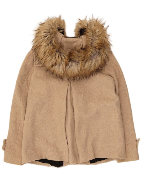 Zara Womens Hooded Oversized Duffle Coat UK 6 XS Beige