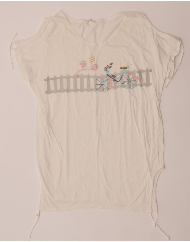 Vintage Γυναικείο Γραφικό T-Shirt Top IT 44 Μεσαίο λευκό βαμβακερό