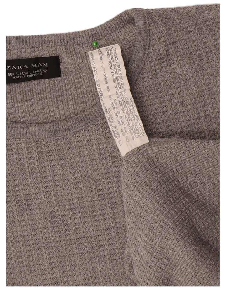 Zara Ανδρικό πουλόβερ με λαιμόκοψη μεγάλου γκρι πολυεστέρα