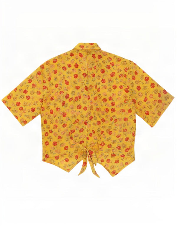 Vintage γυναικείο Crop κοντομάνικο μπλούζα UK 14 Medium Yellow Floral