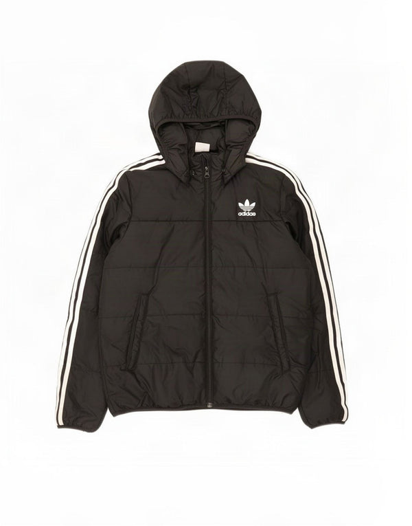 Μπουφάν Adidas Boys με κουκούλα με επένδυση 12-13 ετών μαύρο πολυεστέρα