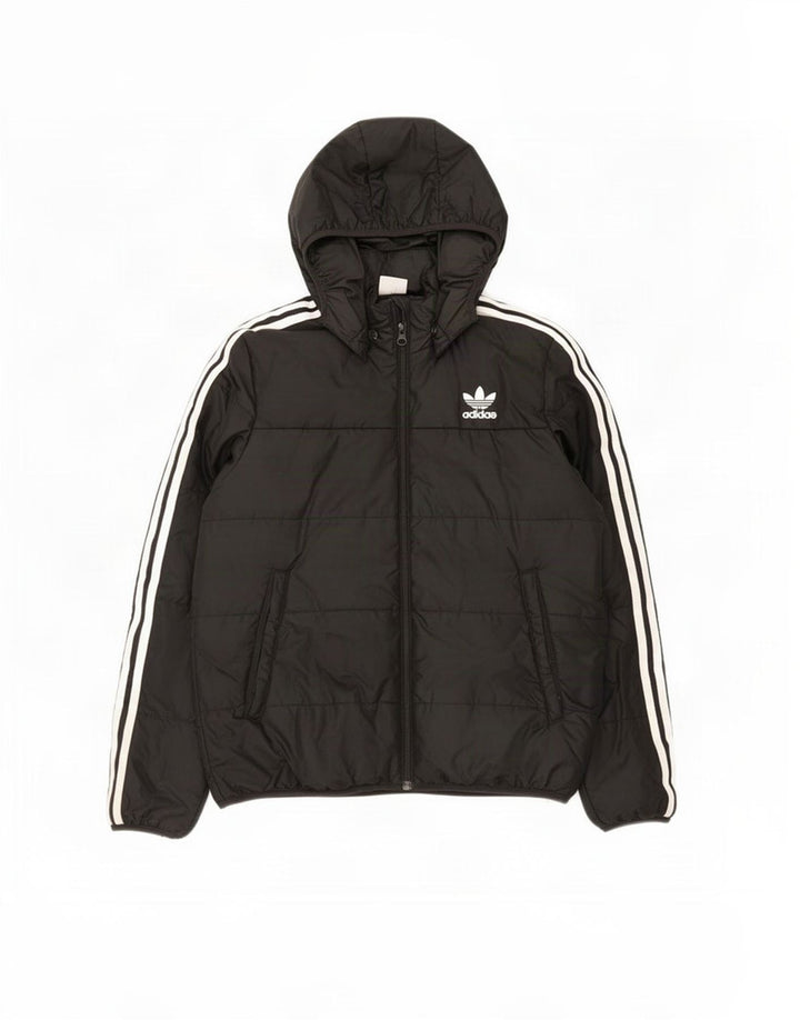 Μπουφάν Adidas Boys με κουκούλα με επένδυση 12-13 ετών μαύρο πολυεστέρα