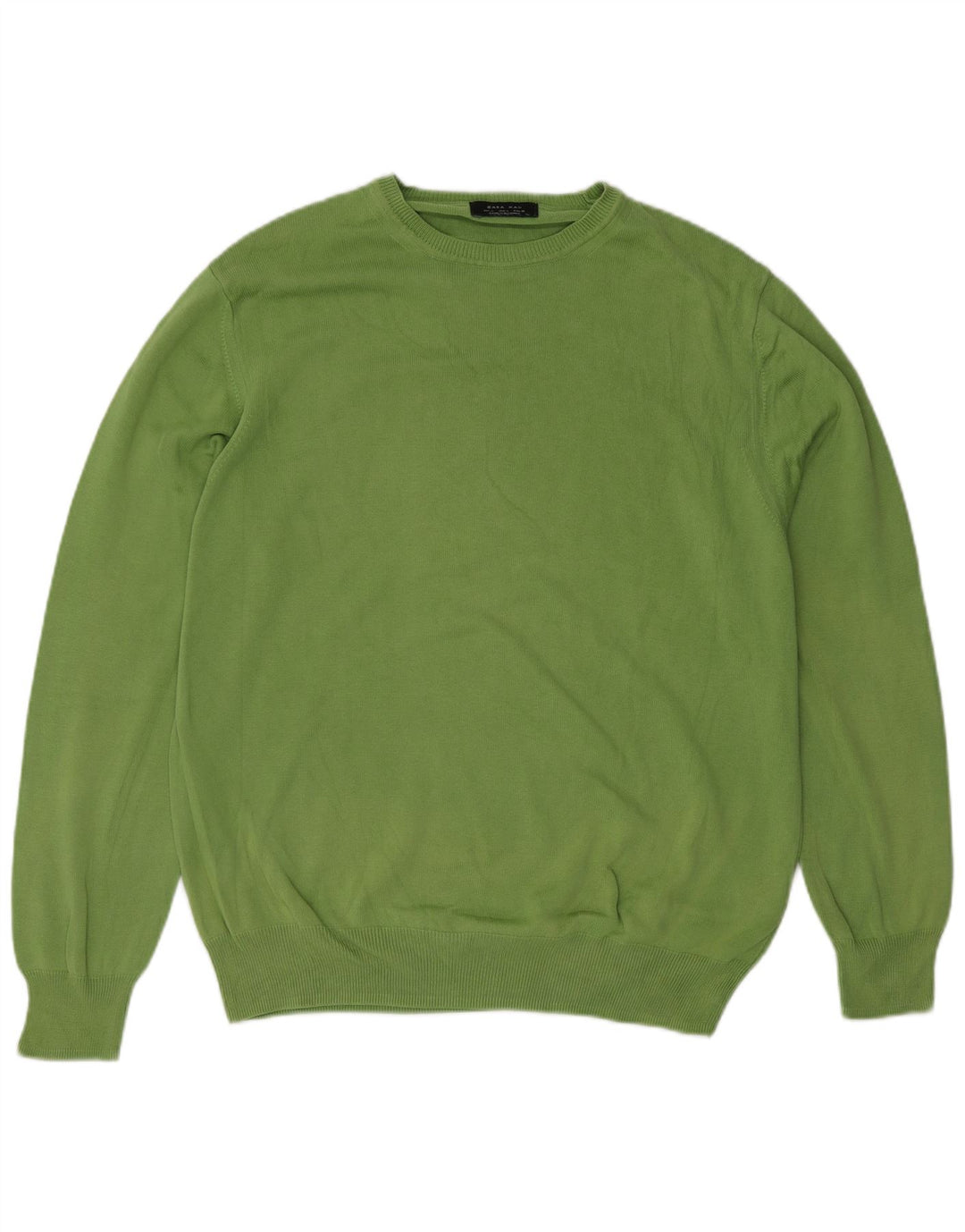 Ανδρικό πουλόβερ Zara Crew Neck Jumper Μεγάλο πράσινο βαμβακερό