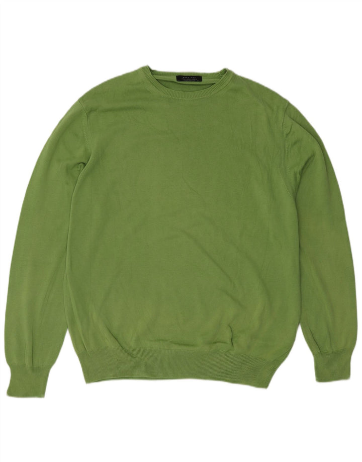 Ανδρικό πουλόβερ Zara Crew Neck Jumper Μεγάλο πράσινο βαμβακερό