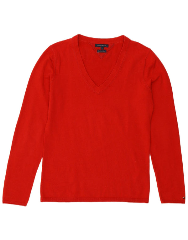 Tommy Hilfiger γυναικείο πουλόβερ με λαιμόκοψη με V λαιμόκοψη UK 14 μεγάλο κόκκινο βαμβακερό
