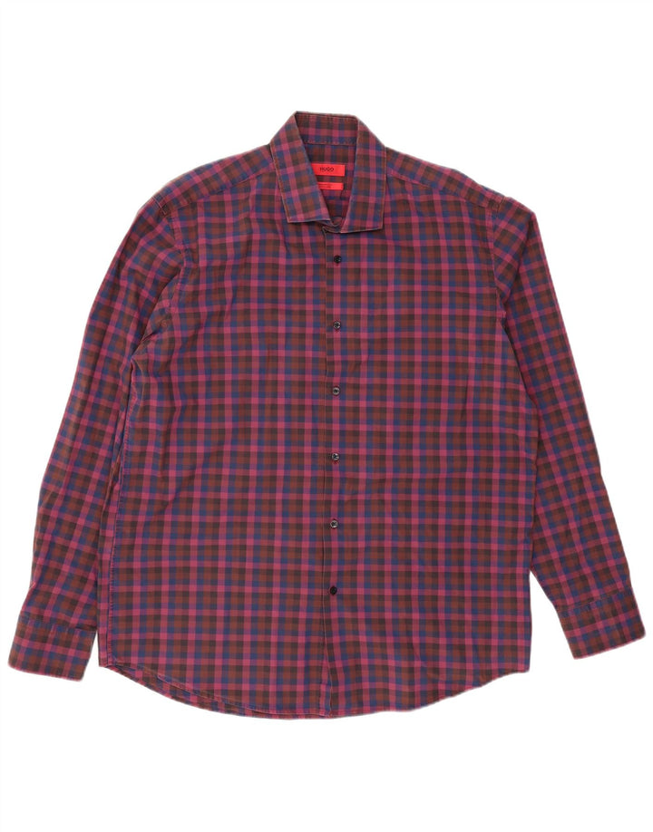 Ανδρικό πουκάμισο HUGO BOSS, νούμερο 44 17 1/2 XL μωβ καρό