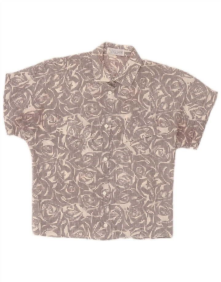 Vintage γυναικείο κοντομάνικο πουκάμισο UK 14 Medium Black Houndstooth